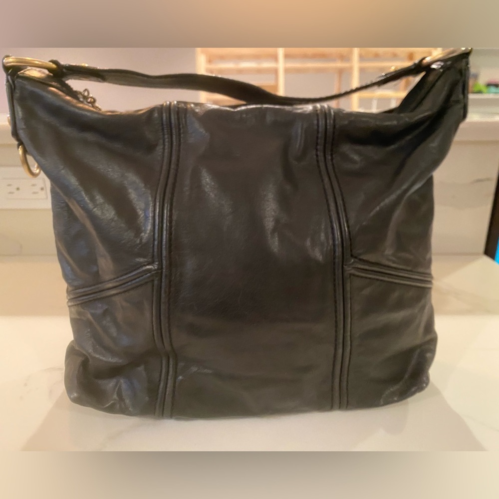 Vintage juicy couture black leather shoulder bag with gold hardware